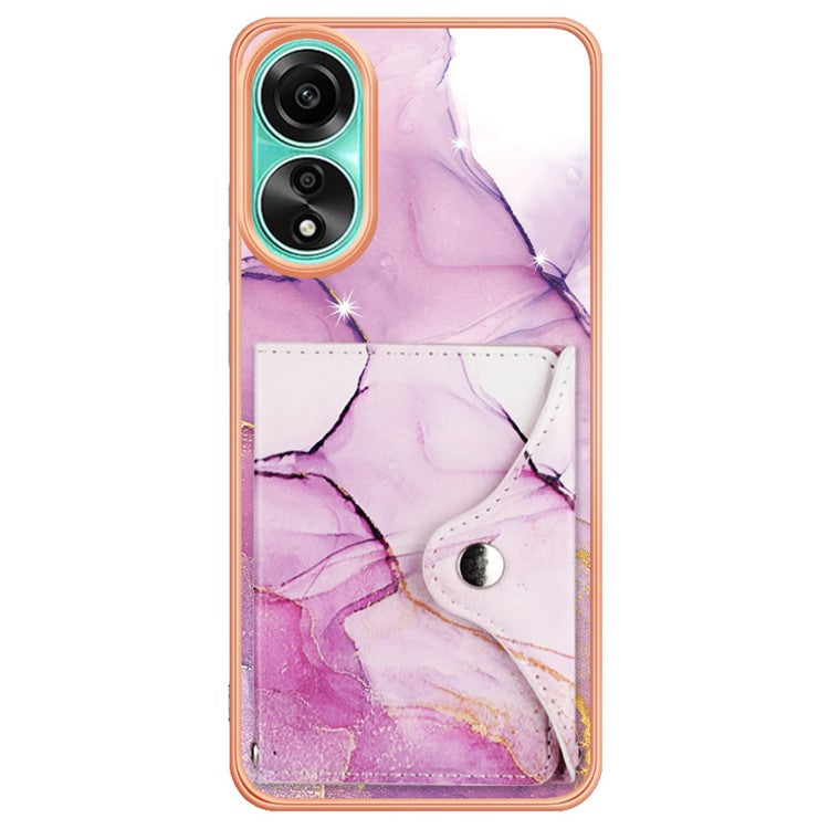YB Leather Coating Series-9 for Oppo A78 4G Case IMD Pattern Card Slot Phone Shell - 001 Purple