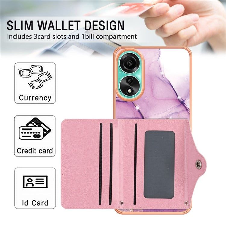 YB Leather Coating Series-9 for Oppo A78 4G Case IMD Pattern Card Slot Phone Shell - 001 Purple