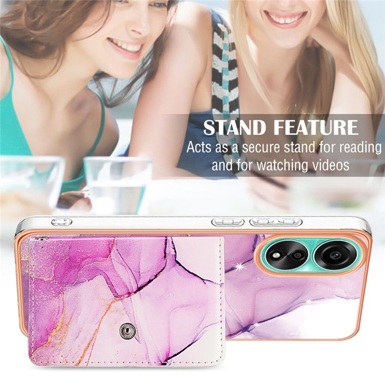YB Leather Coating Series-9 for Oppo A78 4G Case IMD Pattern Card Slot Phone Shell - 001 Purple