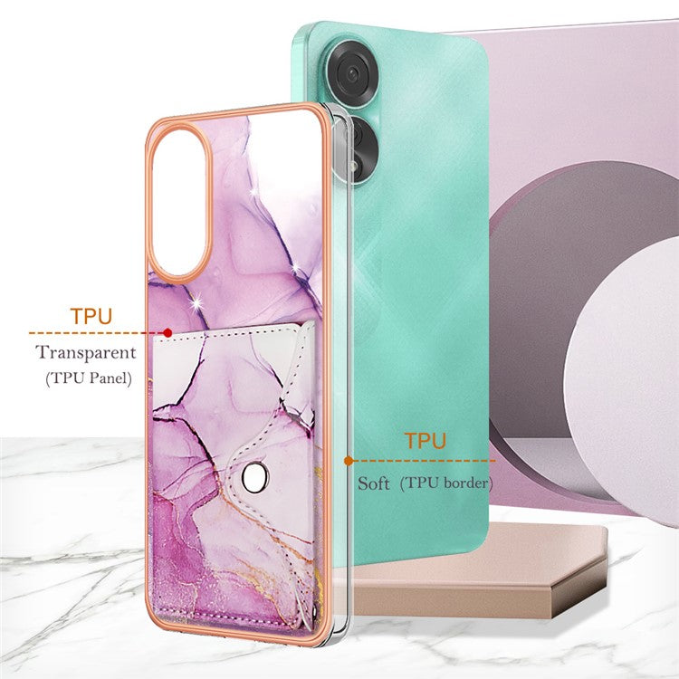YB Leather Coating Series-9 for Oppo A78 4G Case IMD Pattern Card Slot Phone Shell - 001 Purple