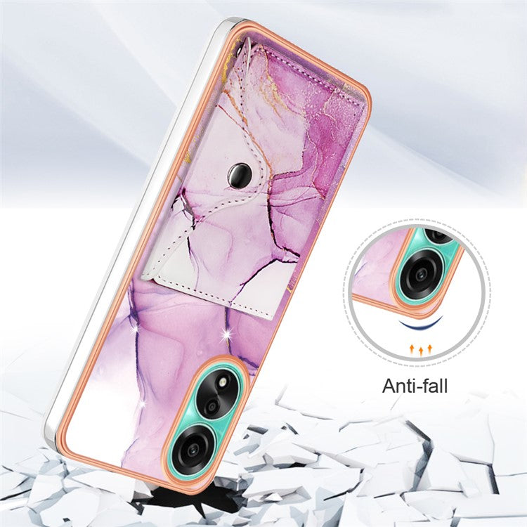 YB Leather Coating Series-9 for Oppo A78 4G Case IMD Pattern Card Slot Phone Shell - 001 Purple