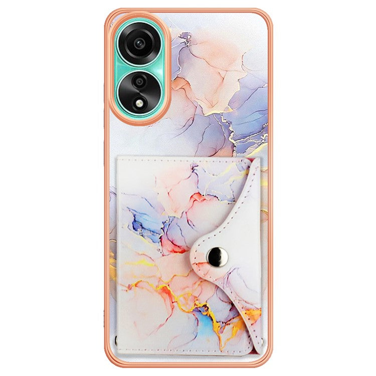 YB Leather Coating Series-9 for Oppo A78 4G Case IMD Pattern Card Slot Phone Shell - 004 Marble White