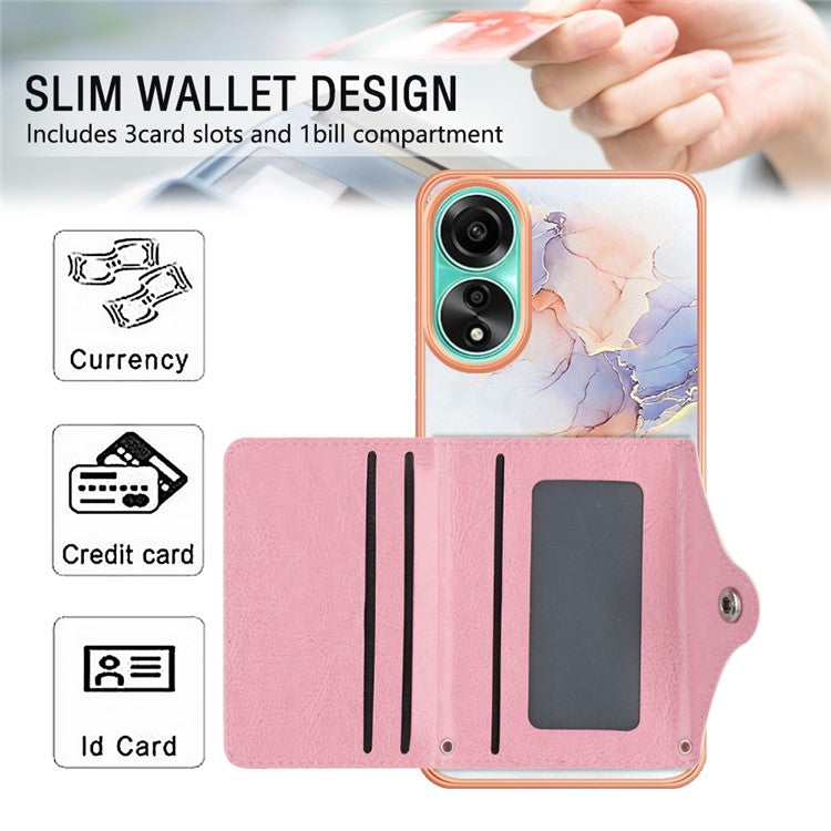 YB Leather Coating Series-9 for Oppo A78 4G Case IMD Pattern Card Slot Phone Shell - 004 Marble White