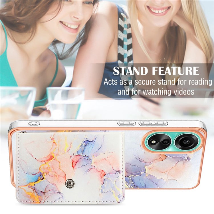 YB Leather Coating Series-9 for Oppo A78 4G Case IMD Pattern Card Slot Phone Shell - 004 Marble White