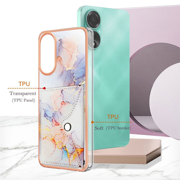 YB Leather Coating Series-9 for Oppo A78 4G Case IMD Pattern Card Slot Phone Shell - 004 Marble White