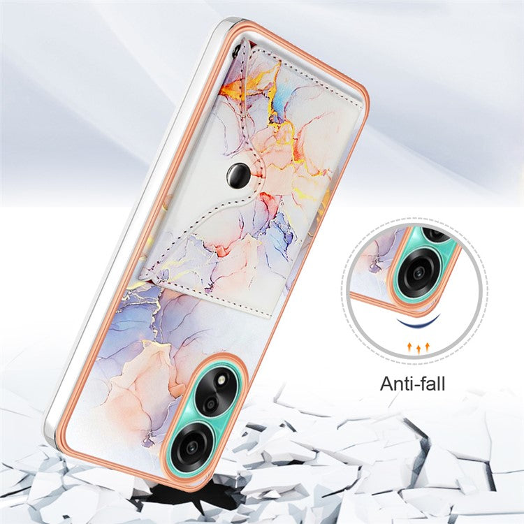 YB Leather Coating Series-9 for Oppo A78 4G Case IMD Pattern Card Slot Phone Shell - 004 Marble White