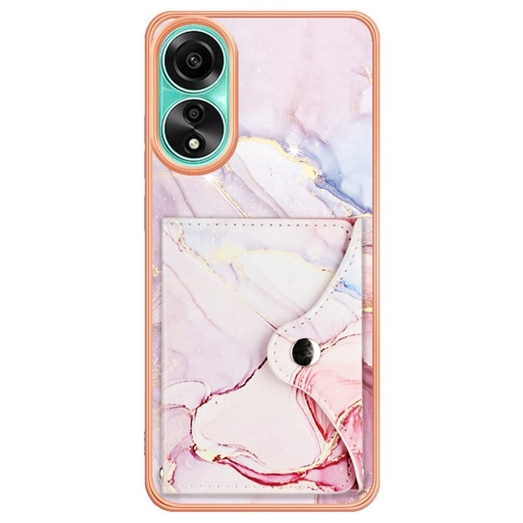 YB Leather Coating Series-9 for Oppo A78 4G Case IMD Pattern Card Slot Phone Shell - 005 Rose Gold