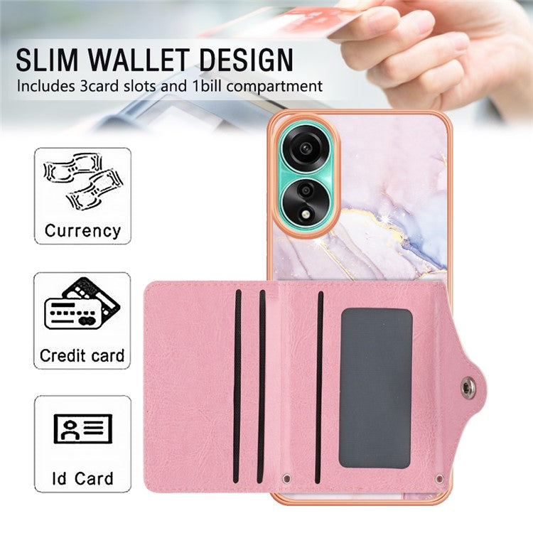 YB Leather Coating Series-9 for Oppo A78 4G Case IMD Pattern Card Slot Phone Shell - 005 Rose Gold