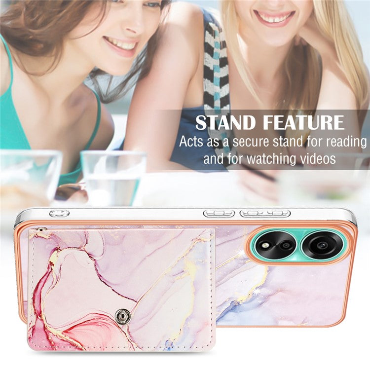 YB Leather Coating Series-9 for Oppo A78 4G Case IMD Pattern Card Slot Phone Shell - 005 Rose Gold