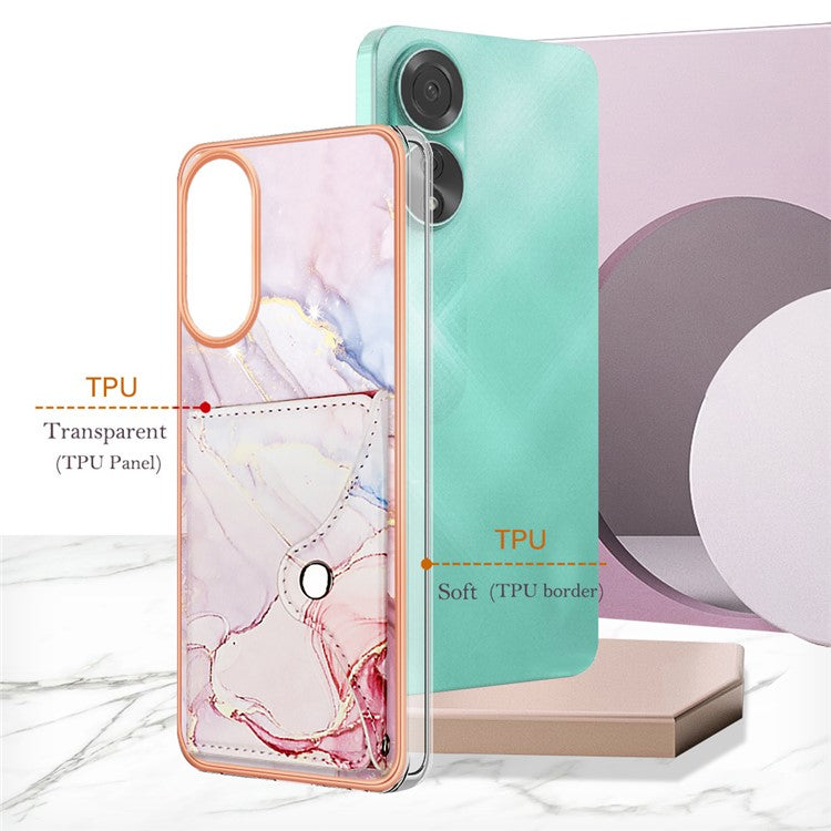 YB Leather Coating Series-9 for Oppo A78 4G Case IMD Pattern Card Slot Phone Shell - 005 Rose Gold