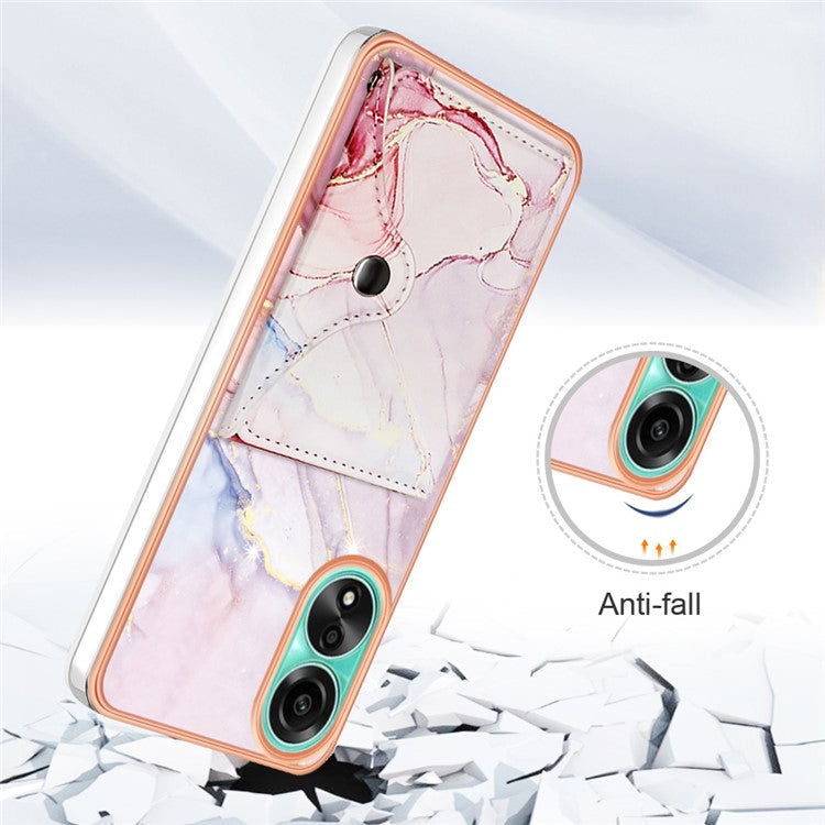 YB Leather Coating Series-9 for Oppo A78 4G Case IMD Pattern Card Slot Phone Shell - 005 Rose Gold