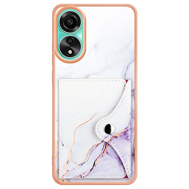 YB Leather Coating Series-9 for Oppo A78 4G Case IMD Pattern Card Slot Phone Shell - 006 White Purple