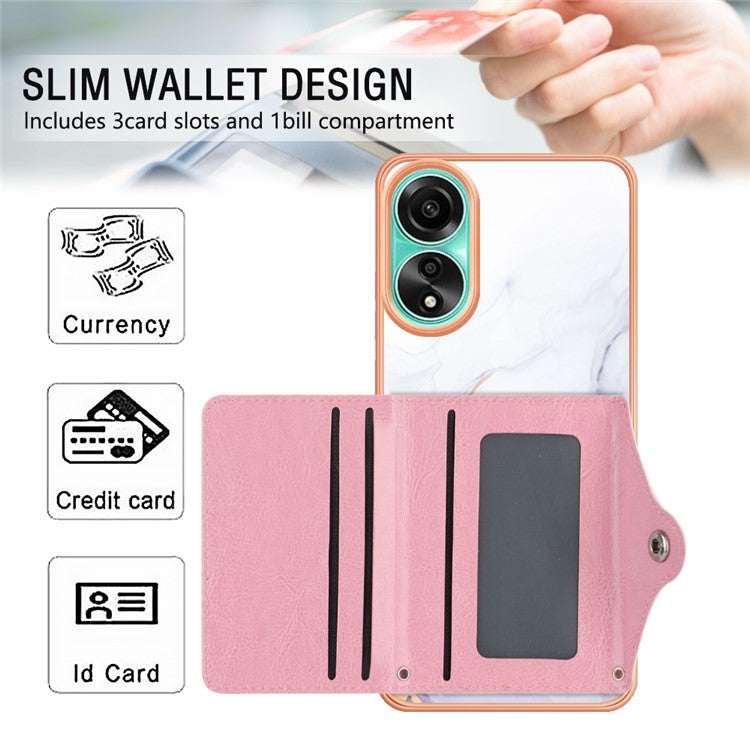 YB Leather Coating Series-9 for Oppo A78 4G Case IMD Pattern Card Slot Phone Shell - 006 White Purple
