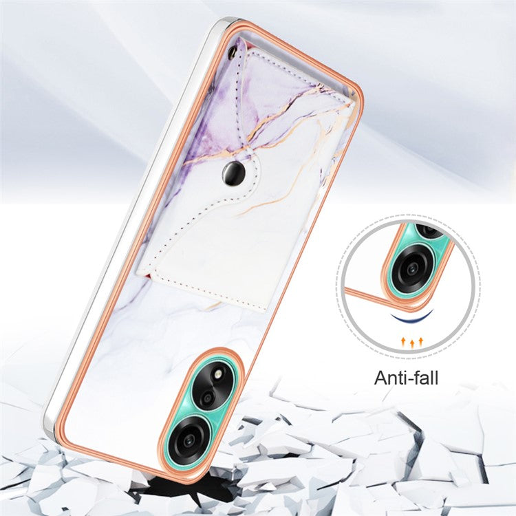 YB Leather Coating Series-9 for Oppo A78 4G Case IMD Pattern Card Slot Phone Shell - 006 White Purple