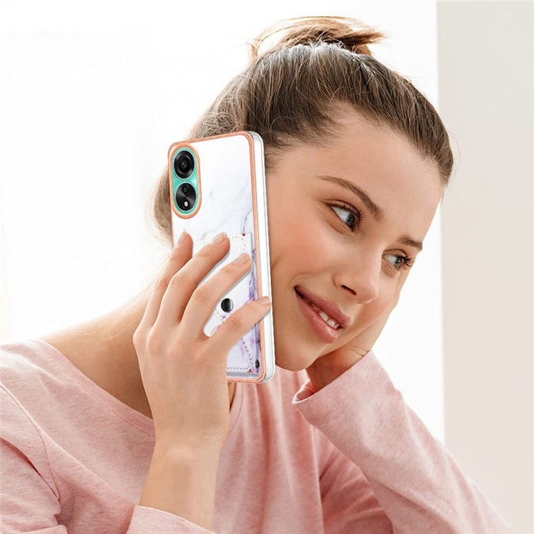 YB Leather Coating Series-9 for Oppo A78 4G Case IMD Pattern Card Slot Phone Shell - 006 White Purple