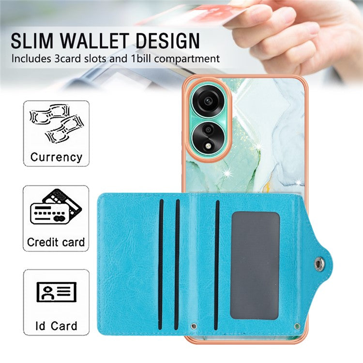 YB Leather Coating Series-9 for Oppo A78 4G Case IMD Pattern Card Slot Phone Shell - 003 Green