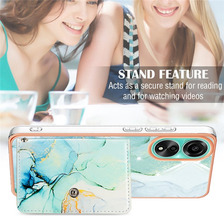 YB Leather Coating Series-9 for Oppo A78 4G Case IMD Pattern Card Slot Phone Shell - 003 Green