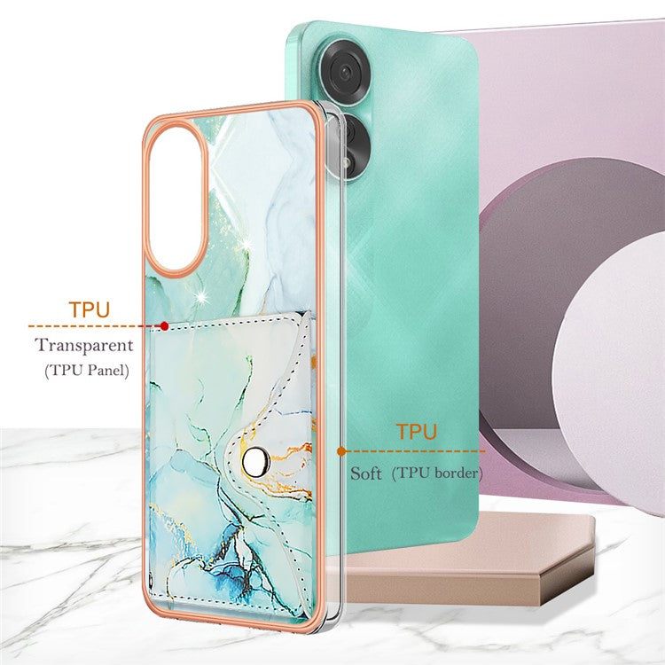 YB Leather Coating Series-9 for Oppo A78 4G Case IMD Pattern Card Slot Phone Shell - 003 Green