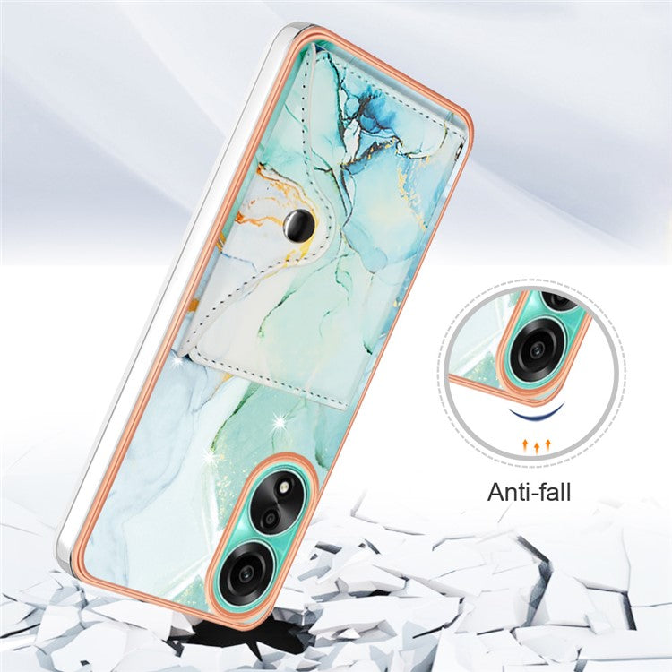 YB Leather Coating Series-9 for Oppo A78 4G Case IMD Pattern Card Slot Phone Shell - 003 Green
