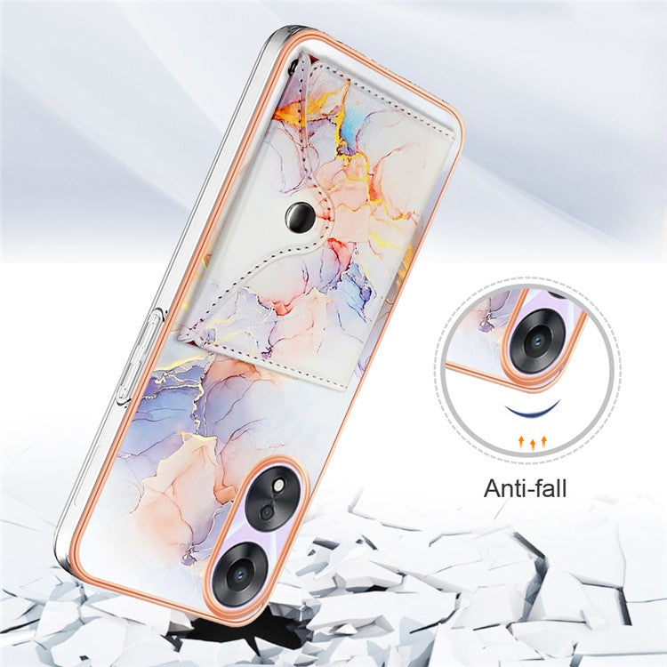 YB Leather Coating Series-9 for Oppo A78 5G / A58 5G Case Kickstand Leather+TPU Phone Cover - 004 Marble White