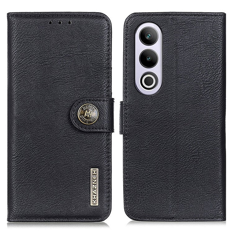 KHAZNEH For OnePlus Nord CE4 5G  / Oppo K12 Case PU Leather Cowhide Texture Flip Phone Cover - Black