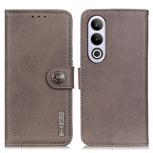 KHAZNEH For OnePlus Nord CE4 5G  / Oppo K12 Case PU Leather Cowhide Texture Flip Phone Cover - Khaki