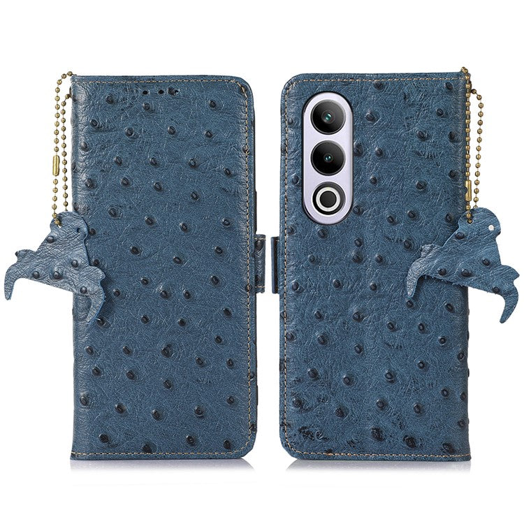 For OnePlus Ace 3V 5G Phone Case RFID Blocking Card Slots Wallet Genuine Cow Leather Cover - Blue