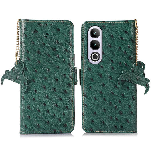 For OnePlus Ace 3V 5G Phone Case RFID Blocking Card Slots Wallet Genuine Cow Leather Cover - Green