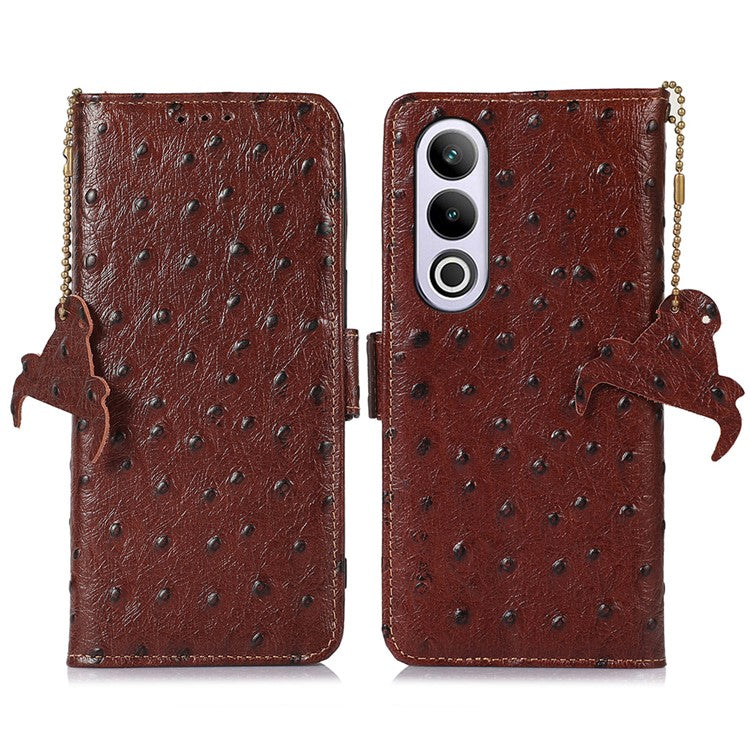 For OnePlus Ace 3V 5G Phone Case RFID Blocking Card Slots Wallet Genuine Cow Leather Cover - Brown