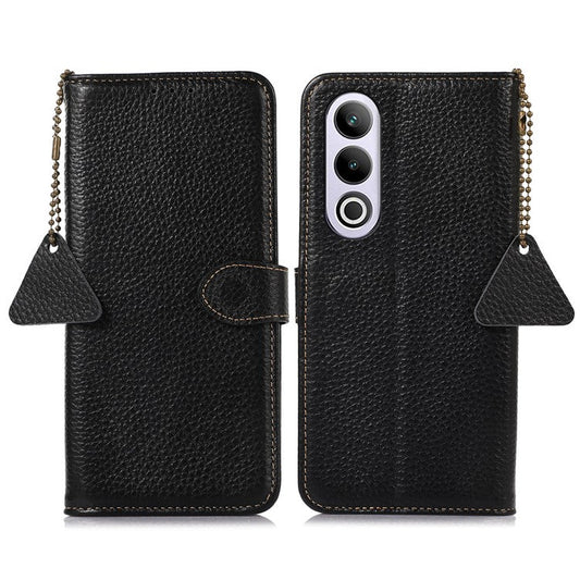 For OnePlus Ace 3V 5G Case RFID Blocking Litchi Texture Genuine Cow Leather Phone Cover - Black