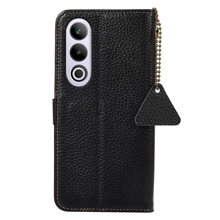 For OnePlus Ace 3V 5G Case RFID Blocking Litchi Texture Genuine Cow Leather Phone Cover - Black