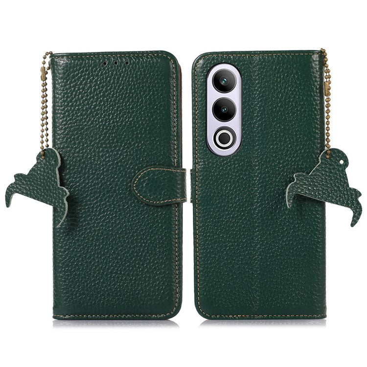 For OnePlus Ace 3V 5G Case RFID Blocking Litchi Texture Genuine Cow Leather Phone Cover - Green