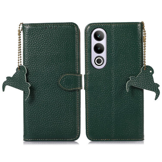 For OnePlus Ace 3V 5G Case RFID Blocking Litchi Texture Genuine Cow Leather Phone Cover - Green