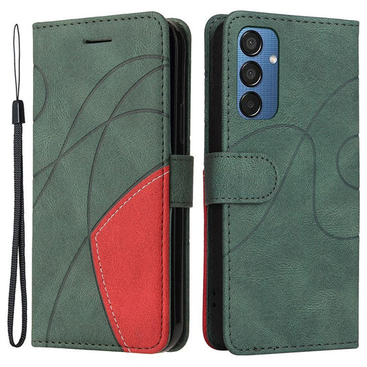 For Samsung Galaxy M15 5G Leather Case Wallet Stand Color Splicing Phone Cover - Green