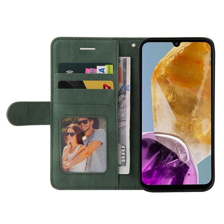 For Samsung Galaxy M15 5G Leather Case Wallet Stand Color Splicing Phone Cover - Green