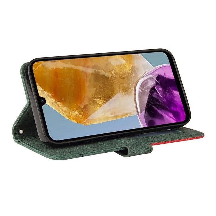For Samsung Galaxy M15 5G Leather Case Wallet Stand Color Splicing Phone Cover - Green