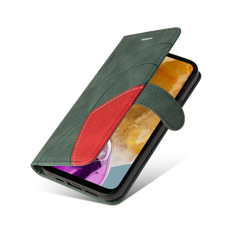 For Samsung Galaxy M15 5G Leather Case Wallet Stand Color Splicing Phone Cover - Green