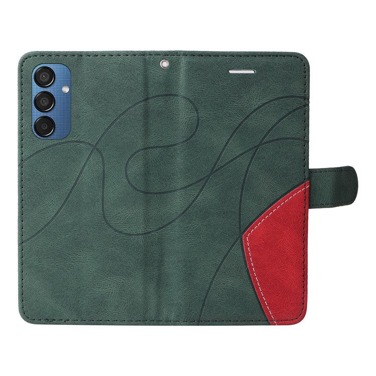 For Samsung Galaxy M15 5G Leather Case Wallet Stand Color Splicing Phone Cover - Green