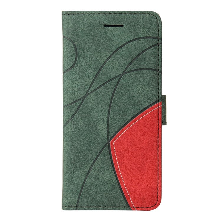 For Samsung Galaxy M15 5G Leather Case Wallet Stand Color Splicing Phone Cover - Green