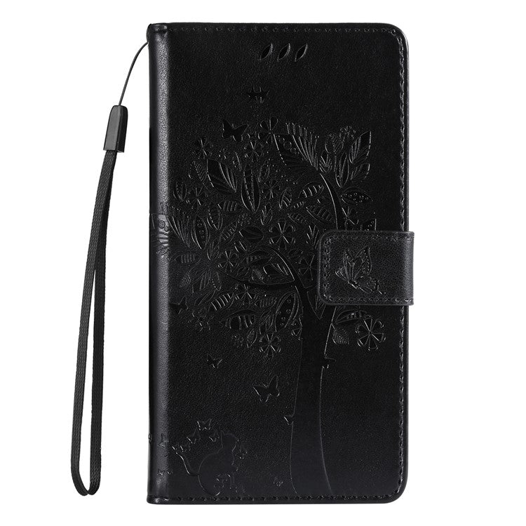 For Samsung Galaxy M15 5G Phone Case with Stand Cat Tree Pattern Leather Wallet Mobile Cover - Black