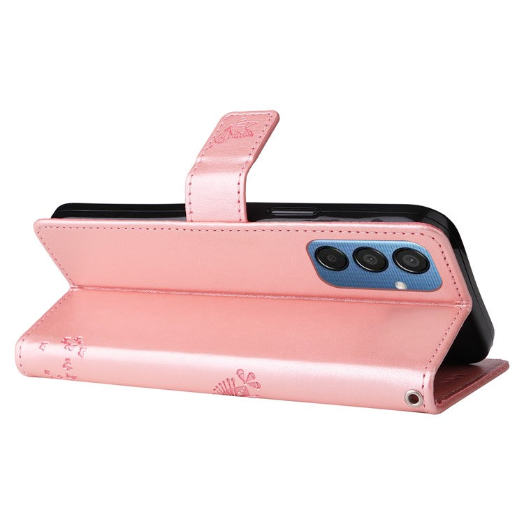 For Samsung Galaxy M15 5G Phone Case with Stand Cat Tree Pattern Leather Wallet Mobile Cover - Rose Gold
