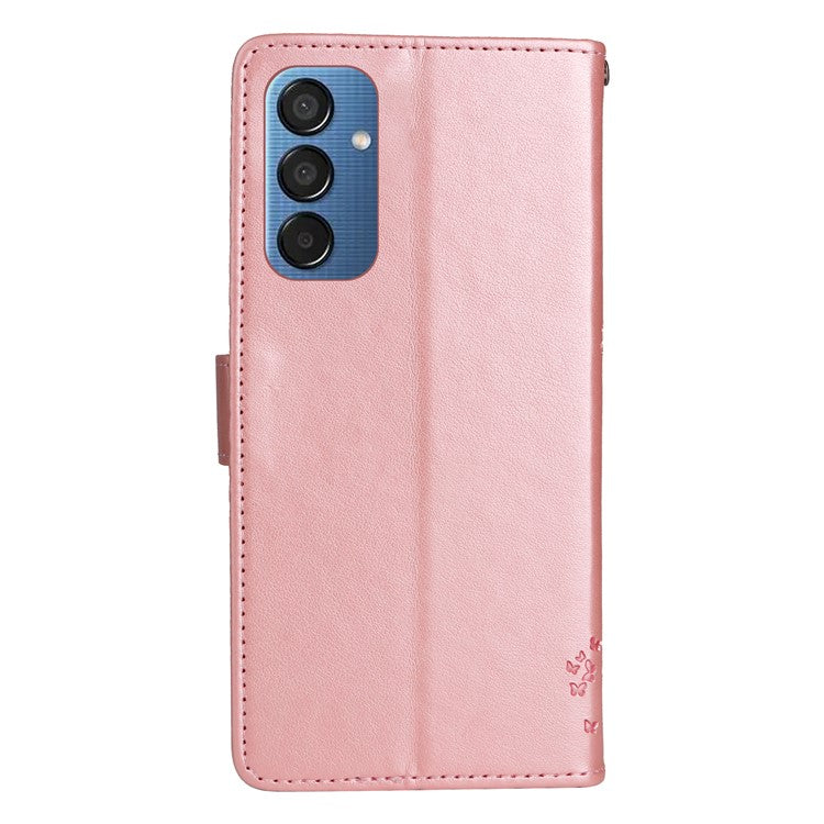 For Samsung Galaxy M15 5G Phone Case with Stand Cat Tree Pattern Leather Wallet Mobile Cover - Rose Gold