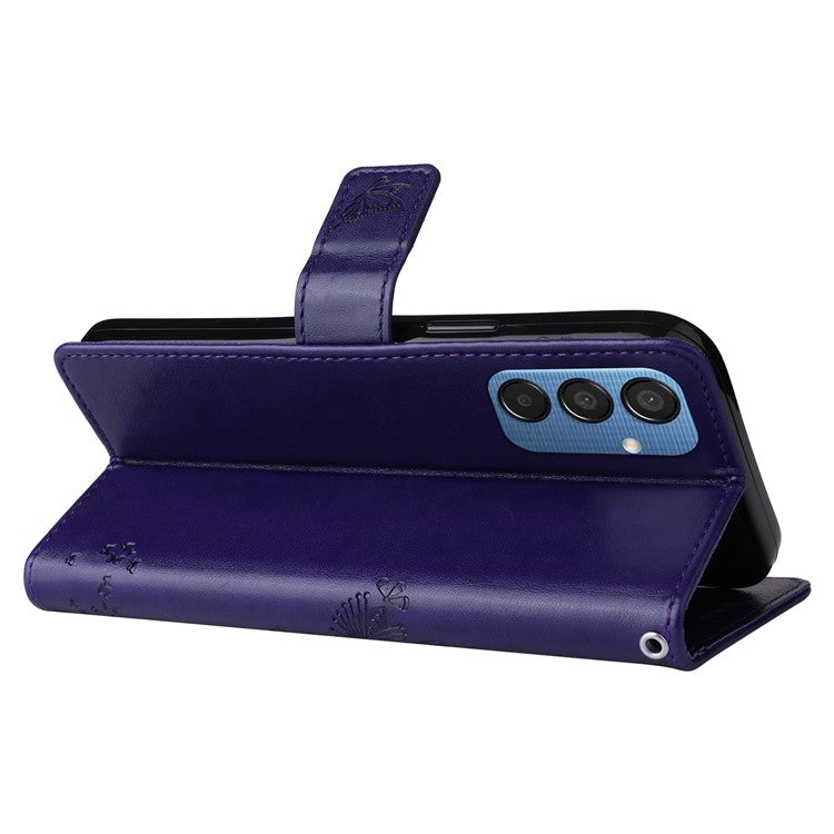 For Samsung Galaxy M15 5G Phone Case with Stand Cat Tree Pattern Leather Wallet Mobile Cover - Purple