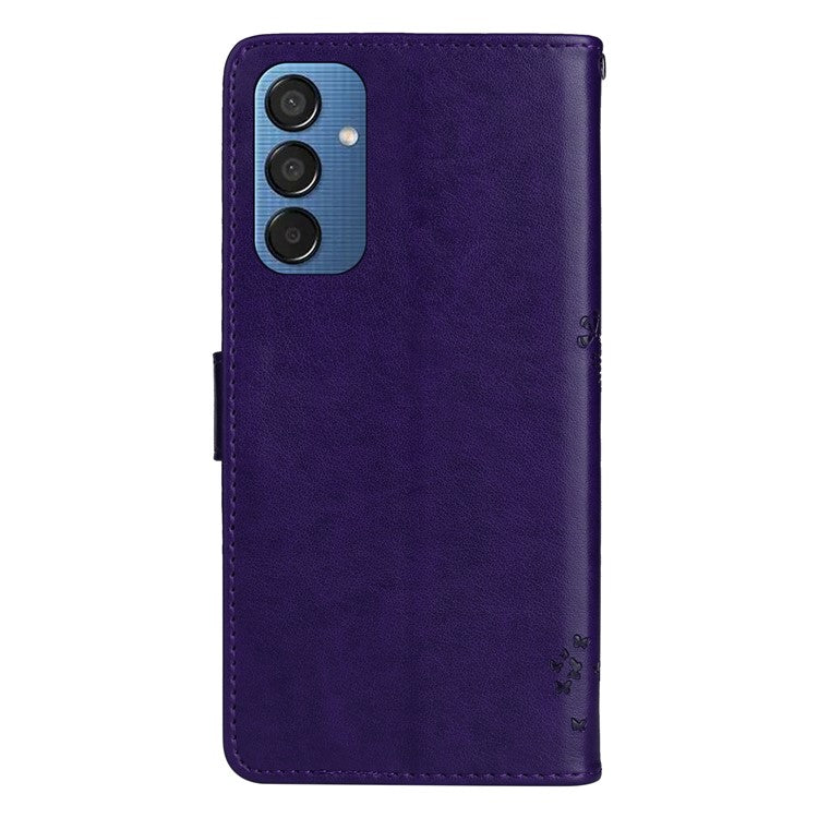 For Samsung Galaxy M15 5G Phone Case with Stand Cat Tree Pattern Leather Wallet Mobile Cover - Purple
