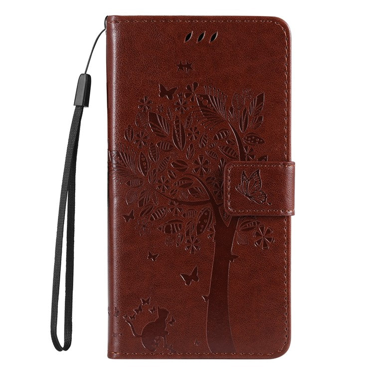 For Samsung Galaxy M15 5G Phone Case with Stand Cat Tree Pattern Leather Wallet Mobile Cover - Coffee