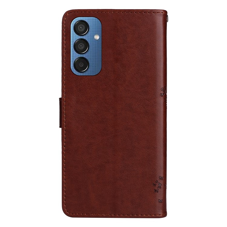 For Samsung Galaxy M15 5G Phone Case with Stand Cat Tree Pattern Leather Wallet Mobile Cover - Coffee