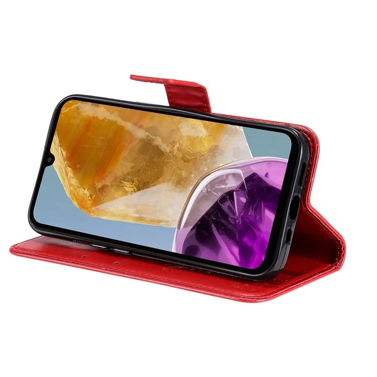 For Samsung Galaxy M15 5G Phone Case with Stand Cat Tree Pattern Leather Wallet Mobile Cover - Red
