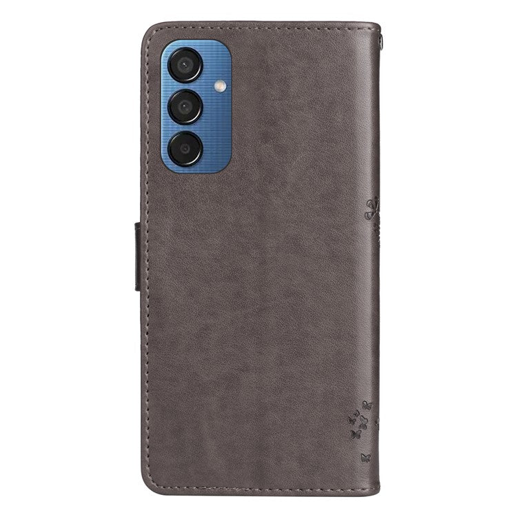 For Samsung Galaxy M15 5G Phone Case with Stand Cat Tree Pattern Leather Wallet Mobile Cover - Grey