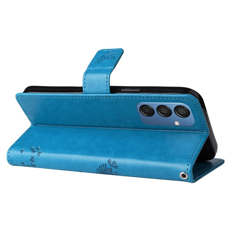 For Samsung Galaxy M15 5G Phone Case with Stand Cat Tree Pattern Leather Wallet Mobile Cover - Blue