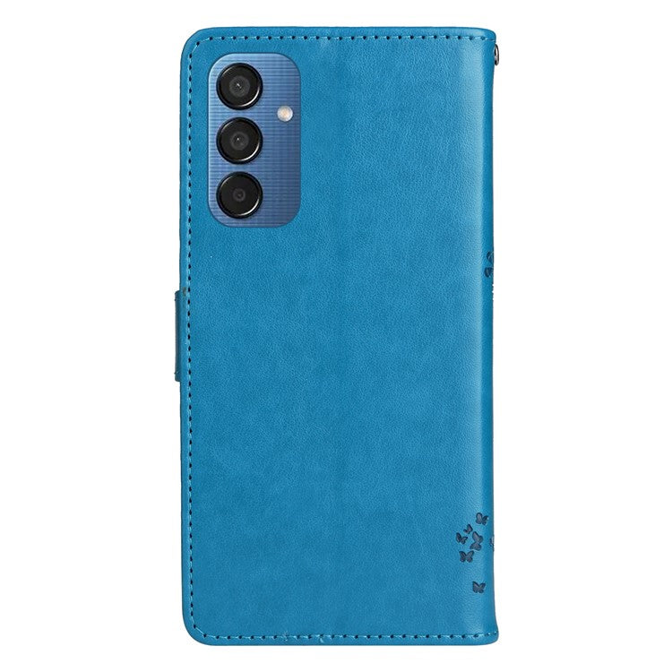 For Samsung Galaxy M15 5G Phone Case with Stand Cat Tree Pattern Leather Wallet Mobile Cover - Blue